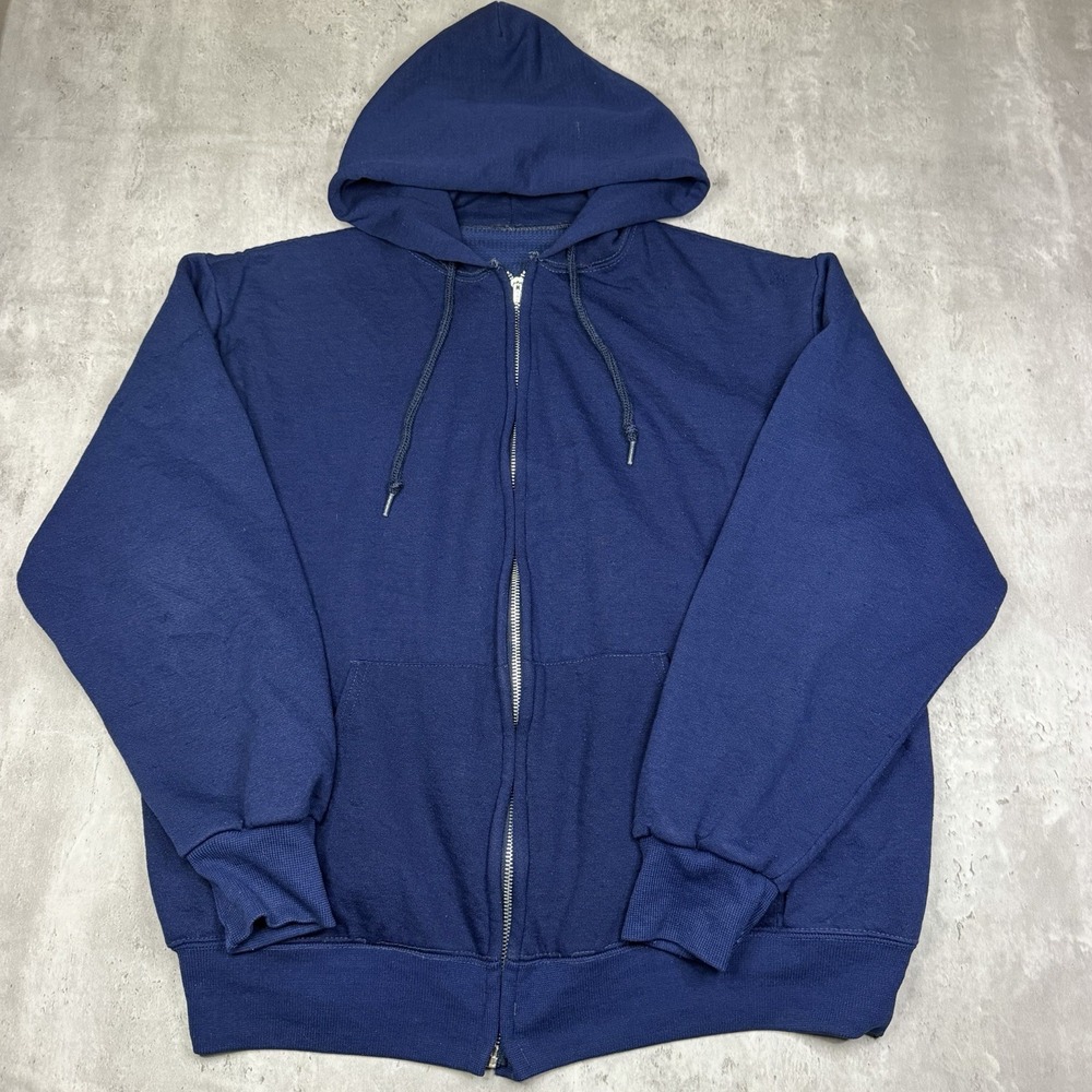 Vintage Thermal Lined Zip Up Hoodie Navy Blue Raglan Sweatshirt Mens Size M
